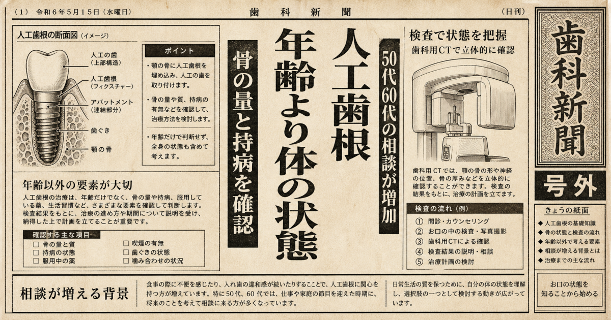50代60代の人工歯根治療｜持病や骨の状態で諦める前の確認点