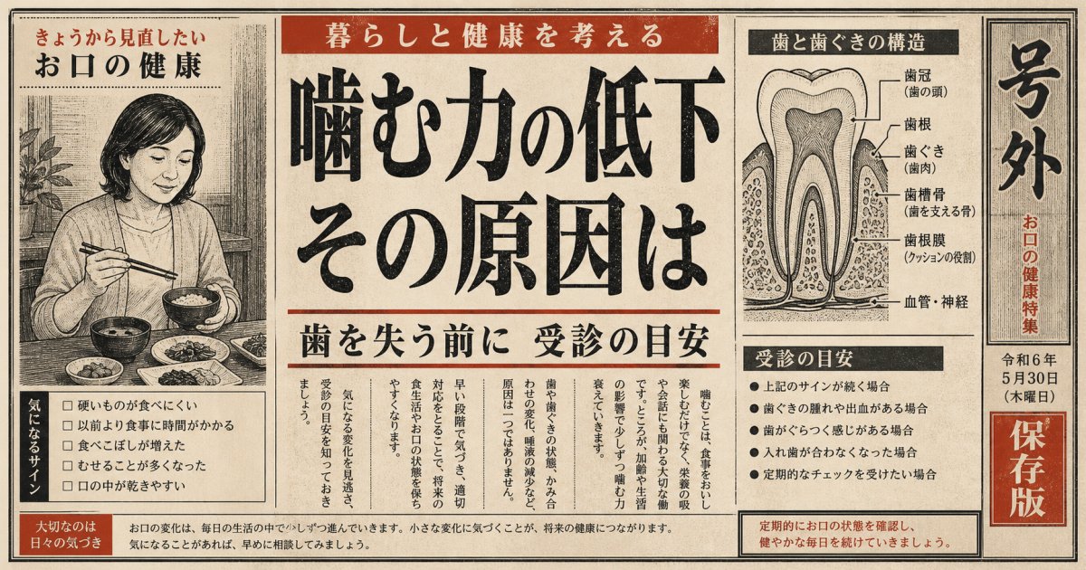 噛む力が弱い・食べにくい原因は？歯を失うリスクと受診の目安